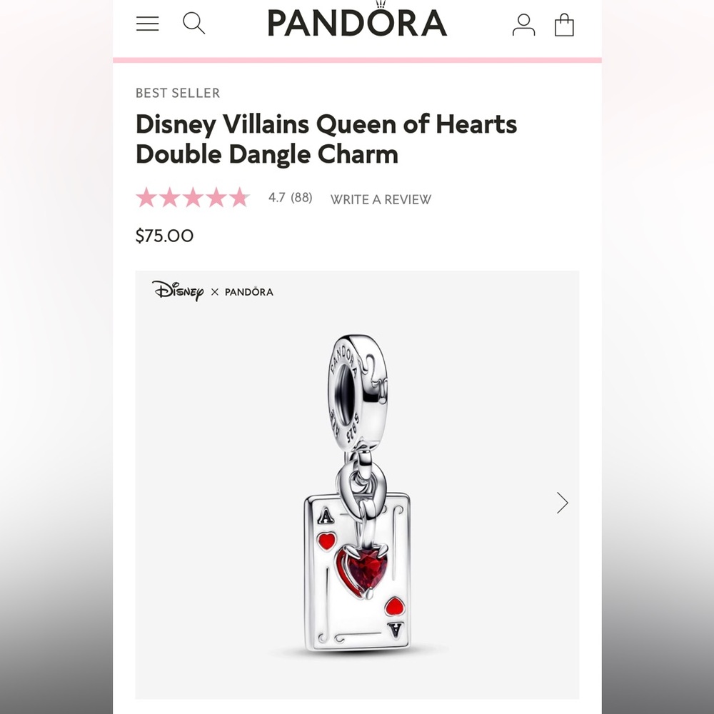 Pandora charm- Alice in Wonderland Ace of Hearts